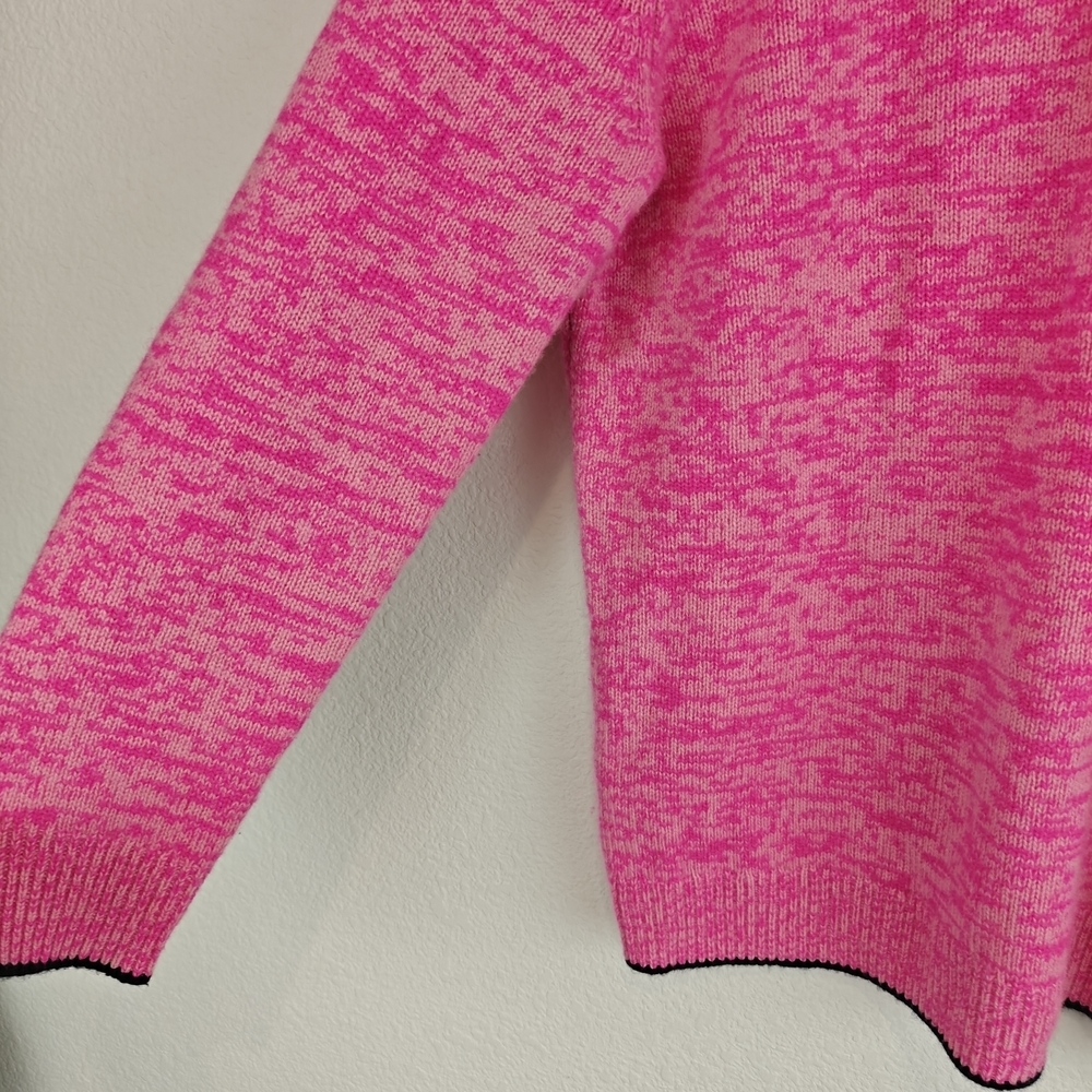 J.Crew Relaxed Cashmere Pink Crewneck Sweater Black Trim Classic Cozy Knit M - Picture 6 of 13